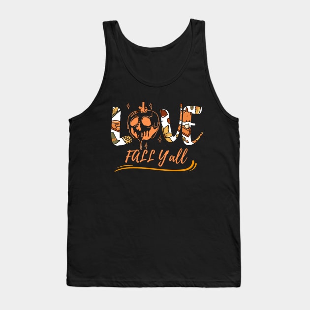 Love Fall Y'all Thankful Autumn Funny Thanksgiving Pumpkin Design Tank Top by AYSNERI$T